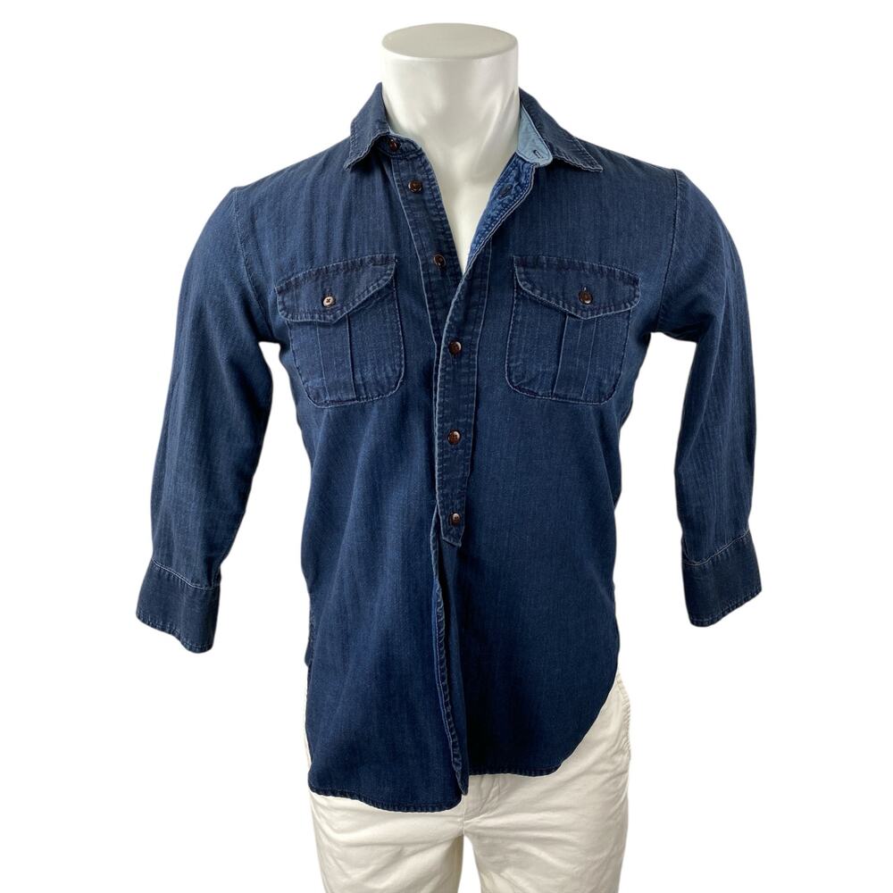 Rivet & Thread Men's Blue Long Sleeve Button Up Denim Jean Shirt Top Size XS